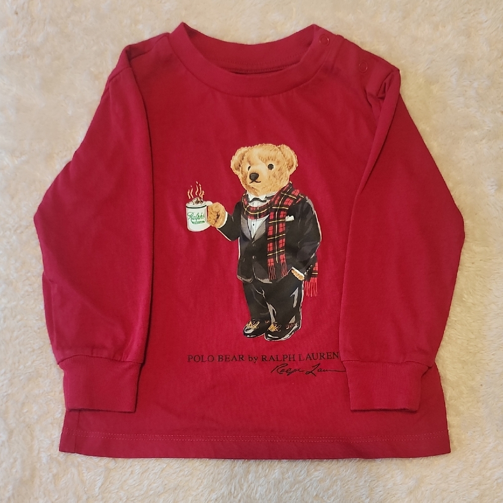 Polo by Ralph Lauren Red Long Sleeve Kids Tee with Bear Design